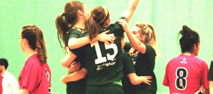 The University of Nottingham women's Futsal lift the Varsity Trophy