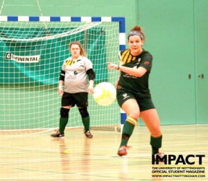 The University of Nottingham women's Futsal lift the Varsity Trophy