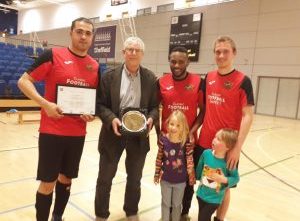 Kevin Bryant receives plaque from Sheffield FC as recognition for 20 years involvement in Futsal