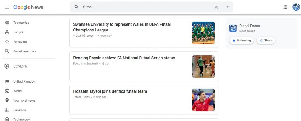 Futsal Focus accepted to Google News