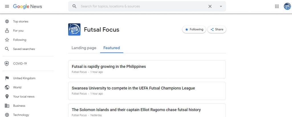 Futsal Focus accepted to Google News