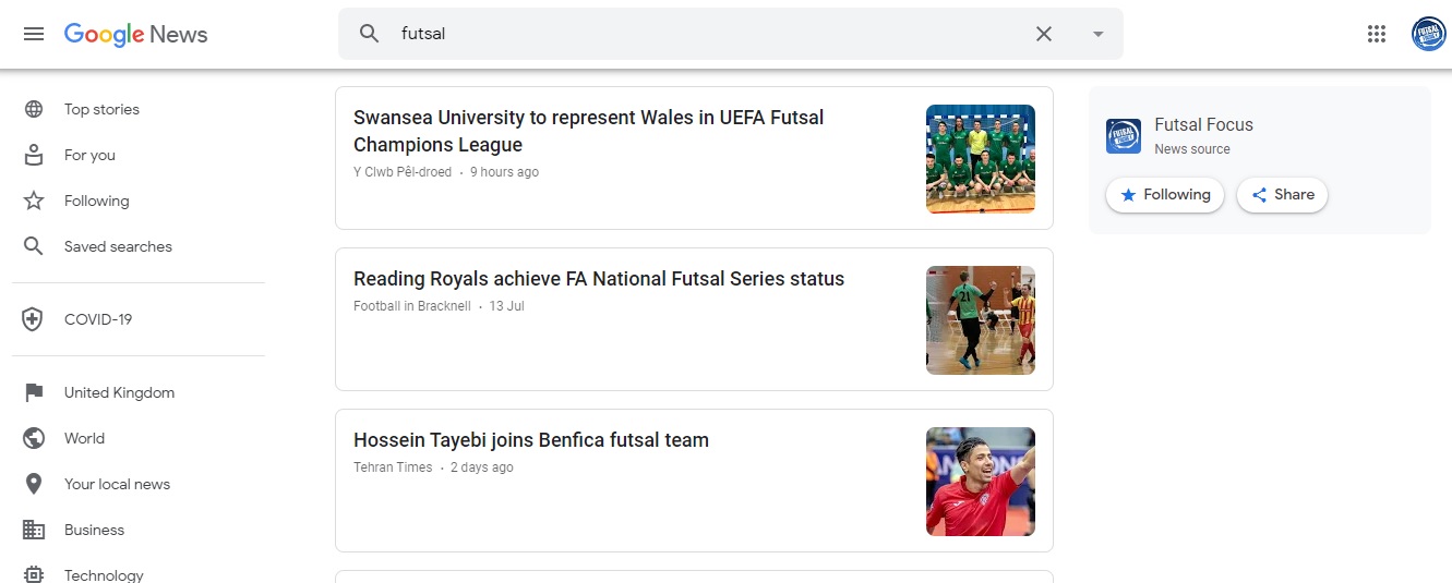 Futsal Focus accepted to Google News