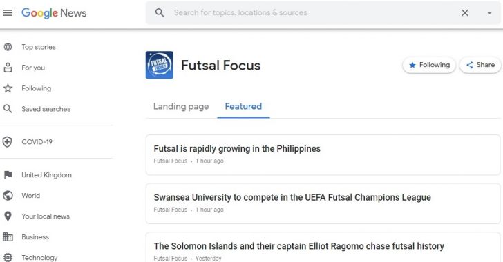 Futsal Focus accepted to Google News